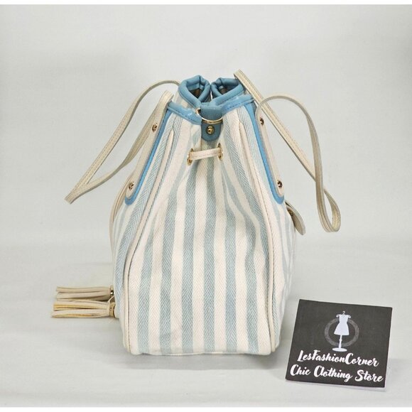 J. Pot Women's Light Blue Canvas Casual Striped Handbag Size Medium 2056 - Picture 11 of 14